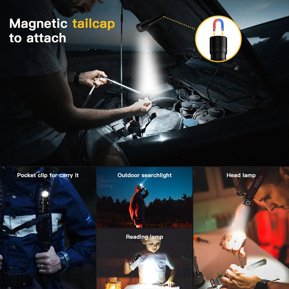 Sofirn SP40A TIR Optics  Rechargeable LED Headlamp TN-3535 1200lm 18650 Headlight 18350 Angle Flashlight with Magnet Tail