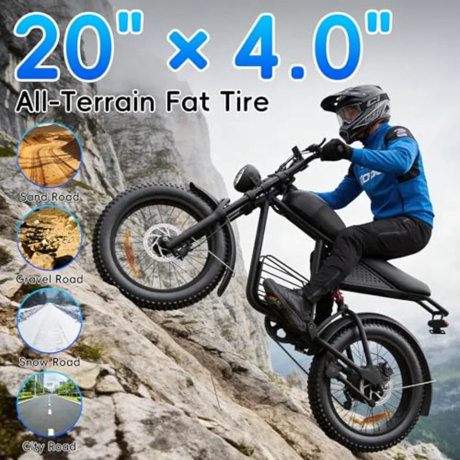 Electric Bike for Adults: 1000/1500/3000W Peak Motor, 35/37MPH Fast Dirt Ebike, 48V 15/20/25Ah Battery, 40-80 Miles Range, 20 F