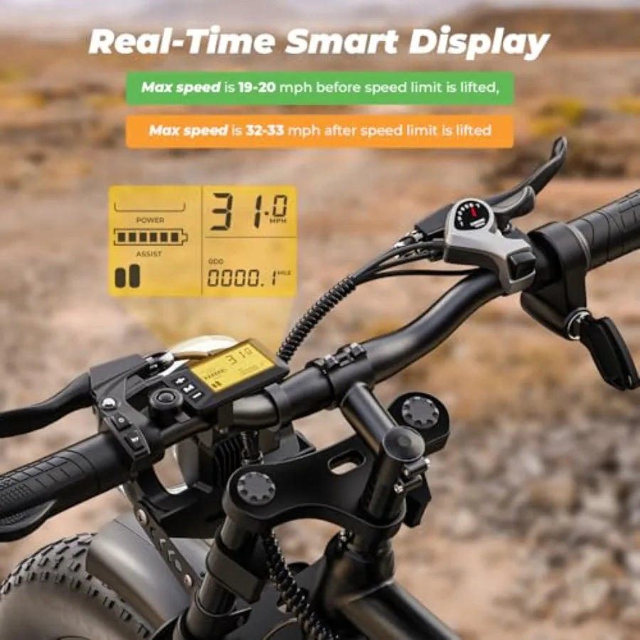 Electric Bike for Adults: 2200W 30/32MPH 75 Miles Range 48V 15.6AH Removable Battery 7-Speed 3 Riding Modes Full Suspension Dua