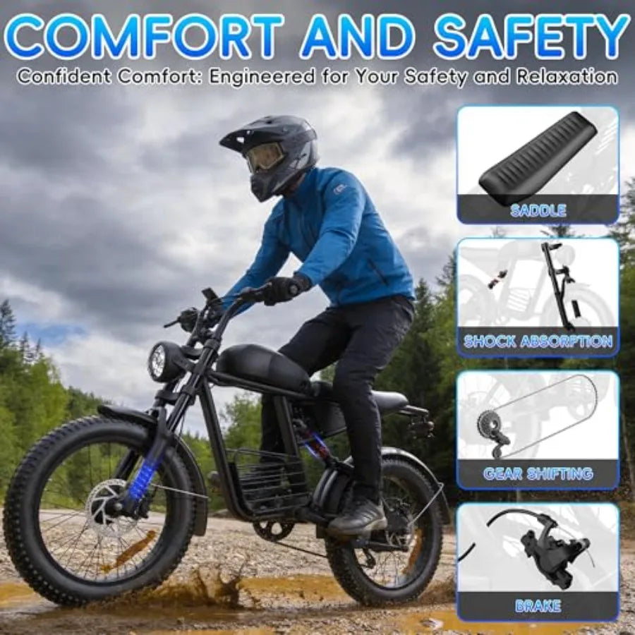 Electric Bike for Adults: 1000/1500/3000W Peak Motor, 35/37MPH Fast Dirt Ebike, 48V 15/20/25Ah Battery, 40-80 Miles Range, 20 F