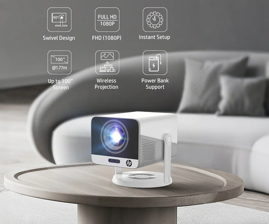 HP Projector MC425 1080P FHD Android 14 with Dual Wifi6 & BT5.4 Allwinner H726 Beamer Home Theater Support Power Bank Feature